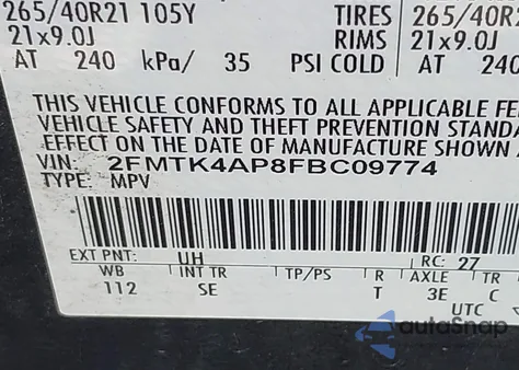 2015 Ford Edge Sport from USA, damaged, VIN 2FMTK4AP8FBC09774